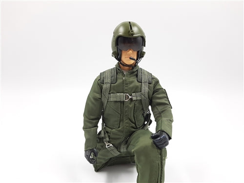 Helicopter Pilot figure for RC planes, wearing a classic flight suit and helmet, ideal for scale model aircraft.