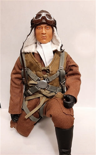 WWII Japanese Pilot figure for RC planes, wearing a classic flight suit and helmet, ideal for scale model aircraft.