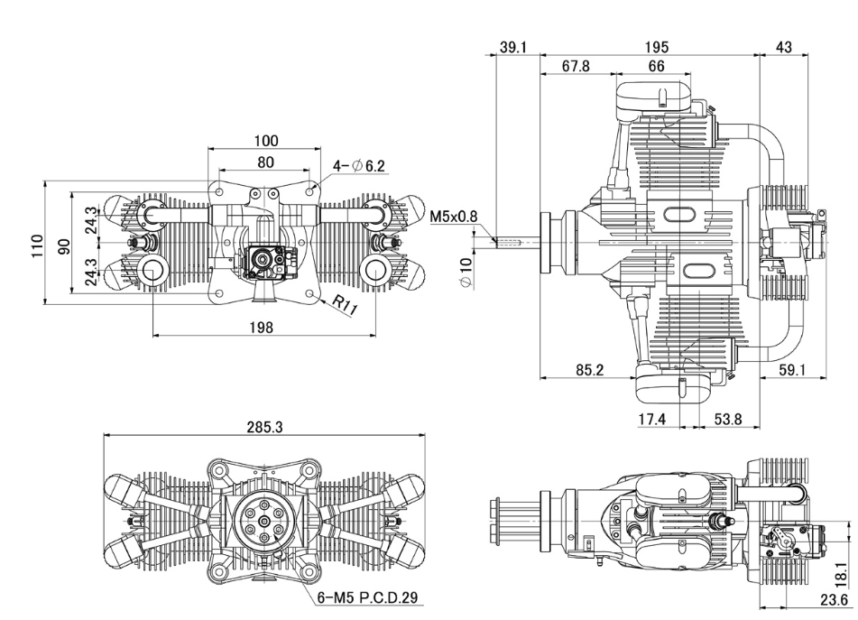 Saito FG-100TS (100cc) Twin 4-Stroke Petrol Engine