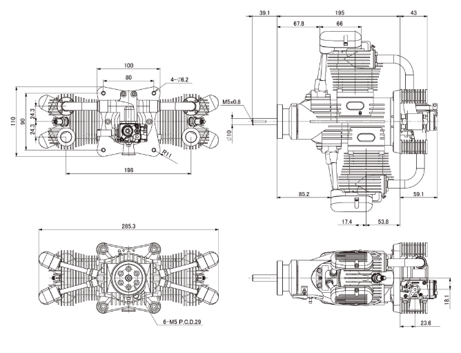 Saito FG-120TS (120cc) Twin 4-Stroke Petrol Engine