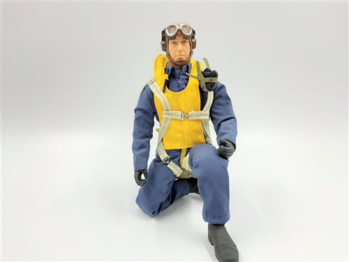 WWII US Navy Pilot figure for RC planes, wearing a classic flight suit and helmet, ideal for scale model aircraft.