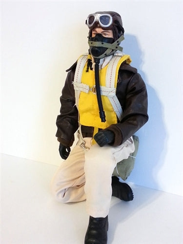 WWII USAF Pilot figure for RC planes, wearing a classic flight suit and helmet, ideal for scale model aircraft.