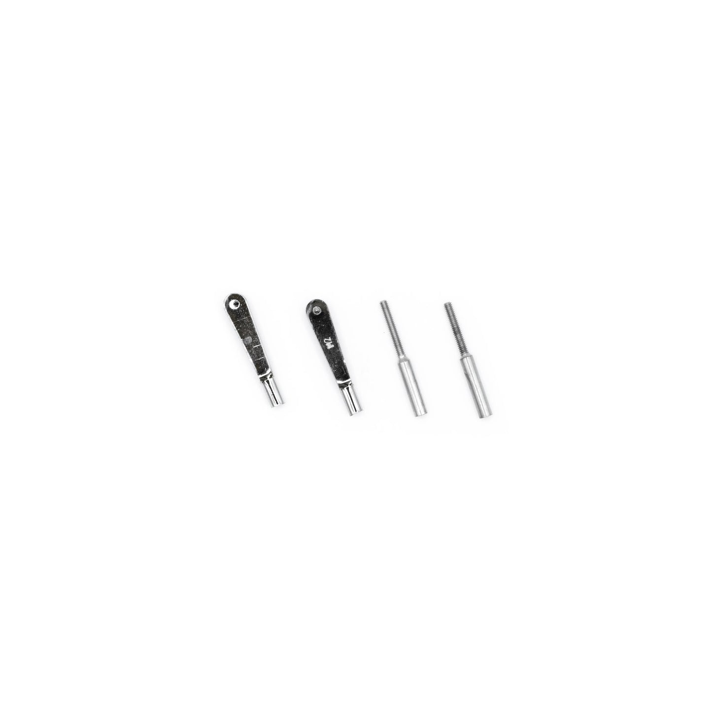 M2 Metal quick links with Metal Solder extenders M2: M2 metal quick links with metal solder extenders, providing secure linkage connections in RC planes.