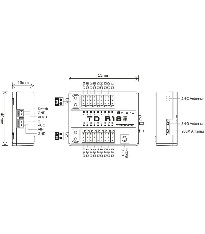 FrSky Tandem Dual-Band TD R18 Receiver 18CH PWM / SBUS