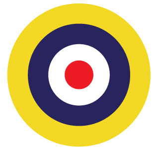 RAF - British Roundel - Type A1: RAF British Roundel Type A1, with a red and blue circle design, commonly used during the early years of WWII.
